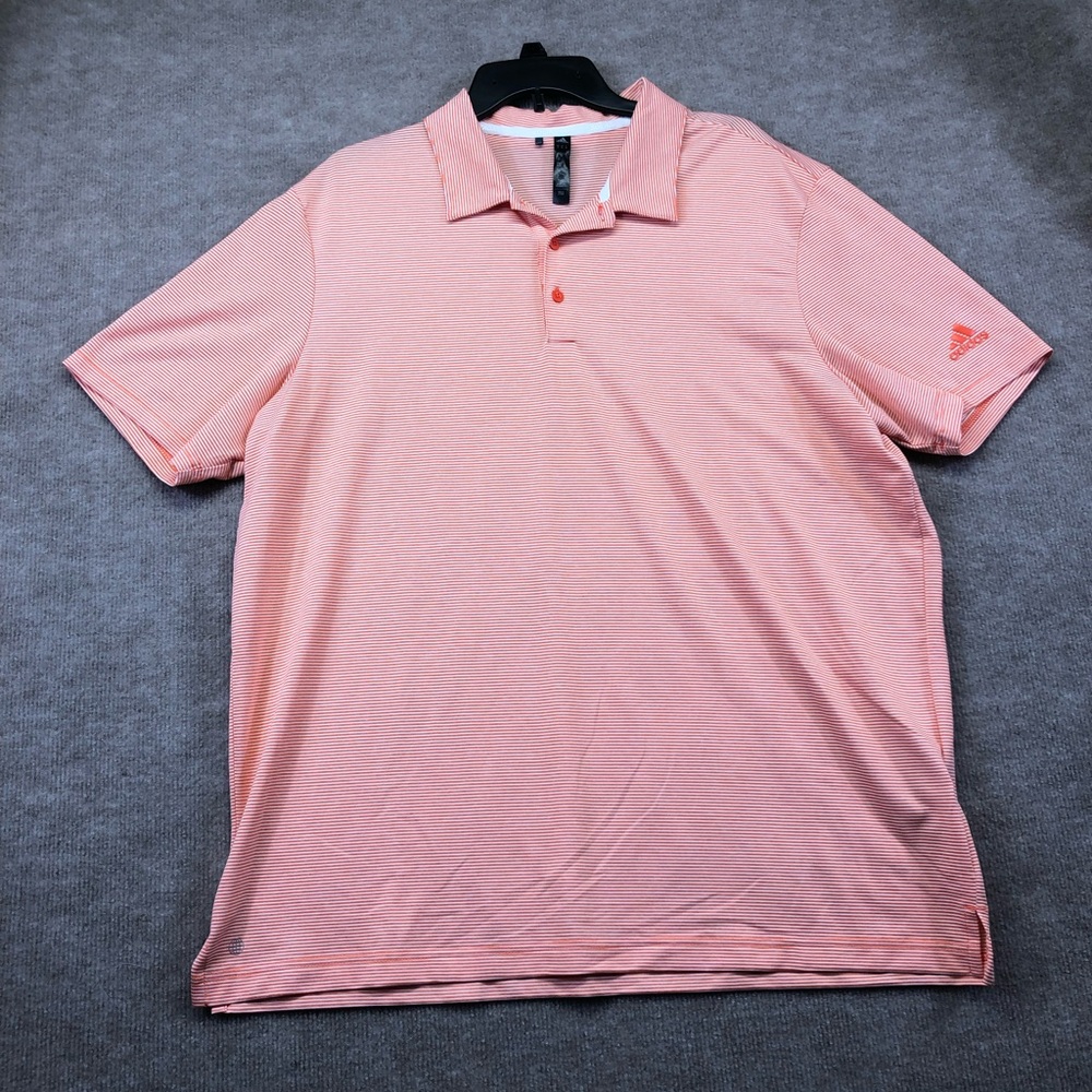 Adidas Short Sleeve Polo Orange and White Striped Size Large